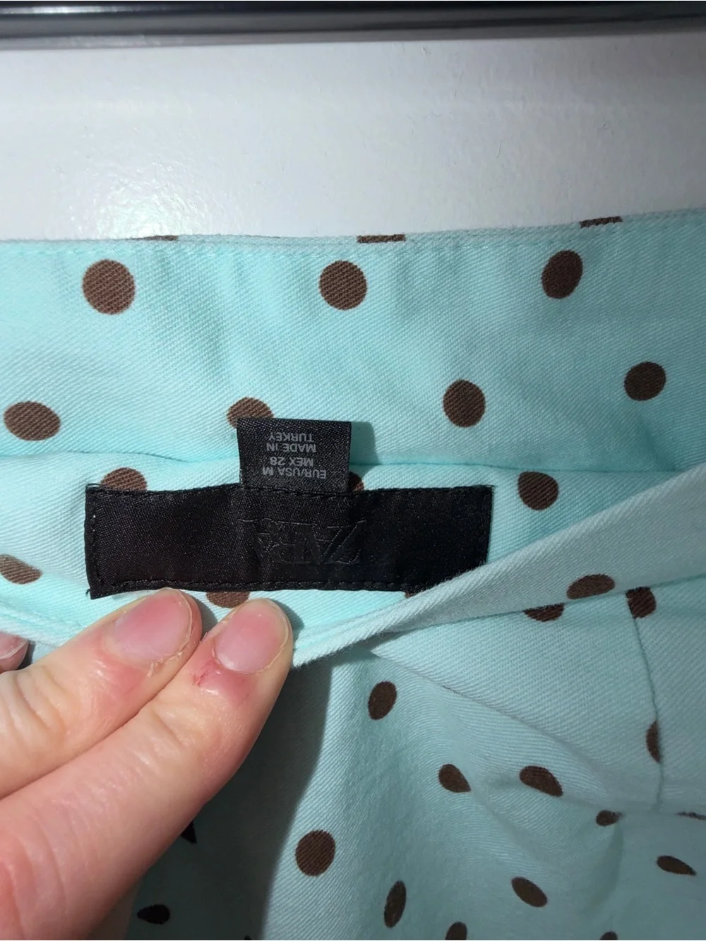 Zara Mint Blue Brown Polka Dot High Waisted Shorts Size M